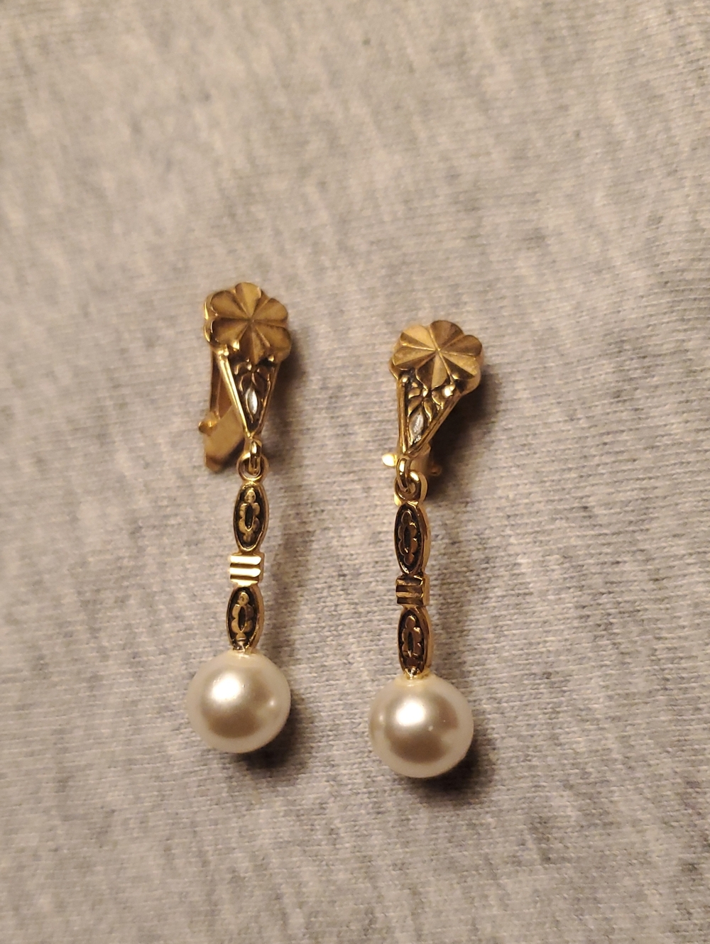 Vintage Clip Gold Tone Pearl Drop Earrings - Elegant Women’s Jewelry